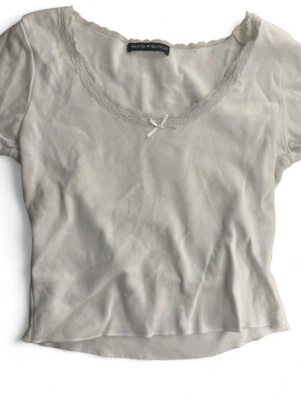 Brandy Melville Cream Lace-Trim Short Sleeve Top